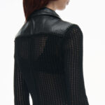 maxi cardigan in hand-crochet & crackle patent leather