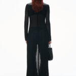 maxi cardigan in hand-crochet & crackle patent leather