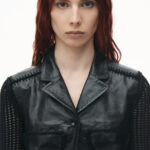 maxi cardigan in hand-crochet & crackle patent leather