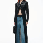 maxi cardigan in hand-crochet & crackle patent leather