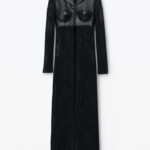 maxi cardigan in hand-crochet & crackle patent leather