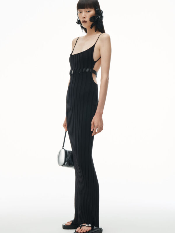 ribbed tank dress with leather belt