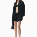 logo cutout shirt in silk charmeuse