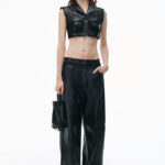 sleeveless cropped waistcoat in leather
