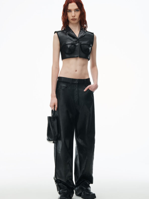 sleeveless cropped waistcoat in leather