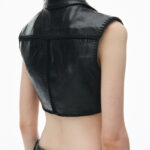 sleeveless cropped waistcoat in leather