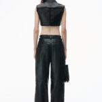sleeveless cropped waistcoat in leather