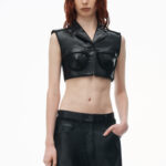 sleeveless cropped waistcoat in leather