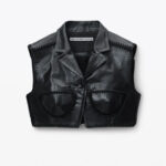 sleeveless cropped waistcoat in leather