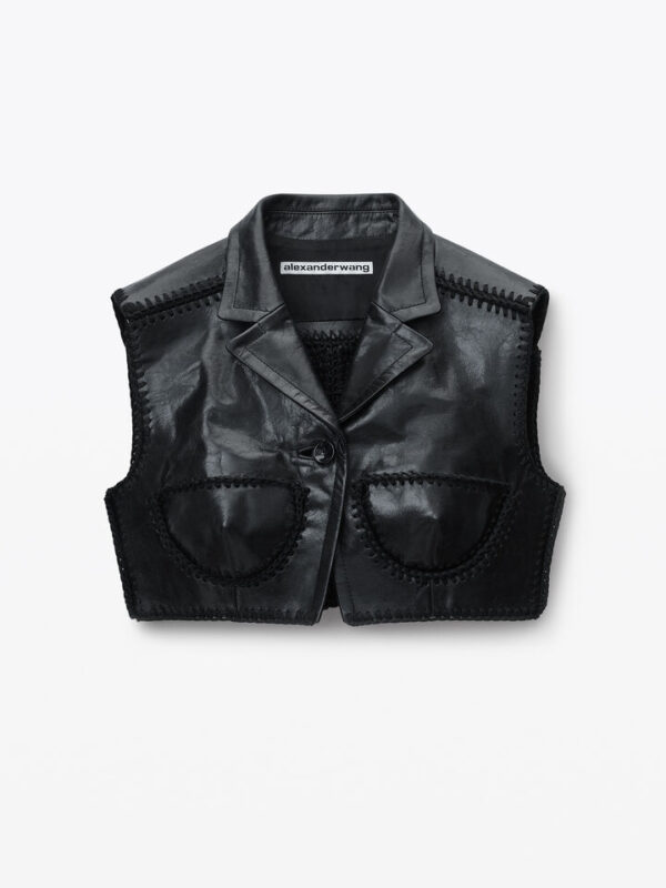 sleeveless cropped waistcoat in leather