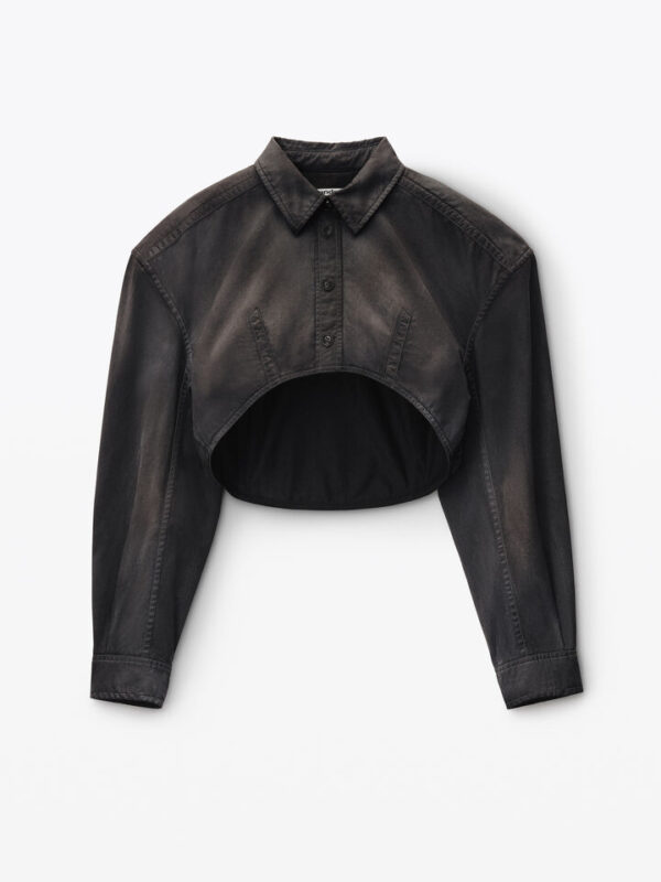 curved cropped shirt in cotton twill