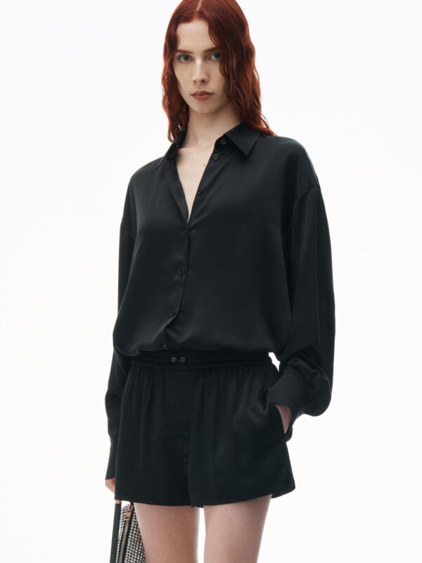 cutout logo boxer-style short in silk