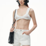 crochet cut out high rise denim shorty