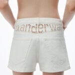 crochet cut out high rise denim shorty