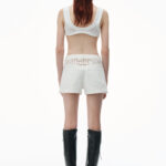 crochet cut out high rise denim shorty