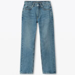 fly high-rise stacked jean in denim