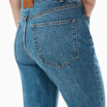 fly high-rise stacked jean in denim