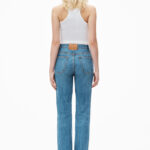 fly high-rise stacked jean in denim