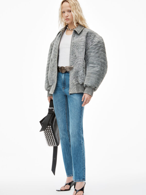 fly high-rise stacked jean in denim