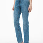fly high-rise stacked jean in denim