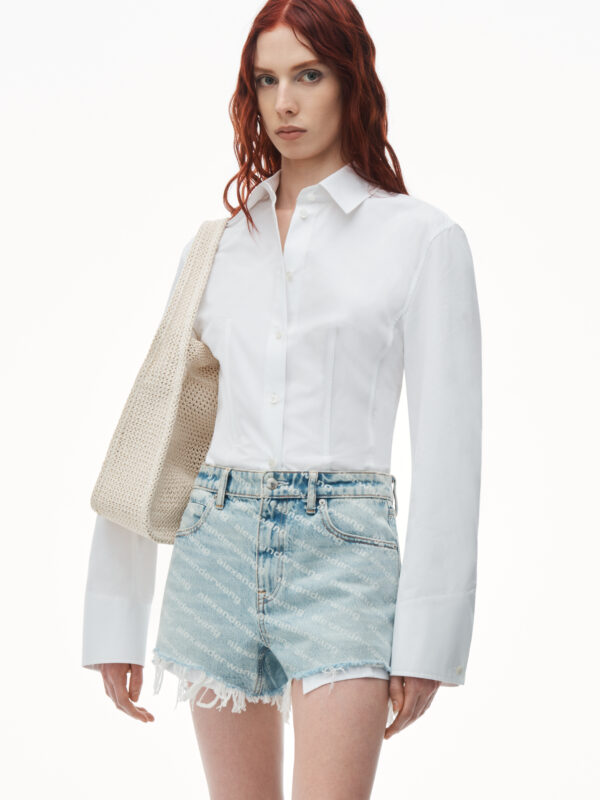 LOGO BLEACHED DENIM SHORTS