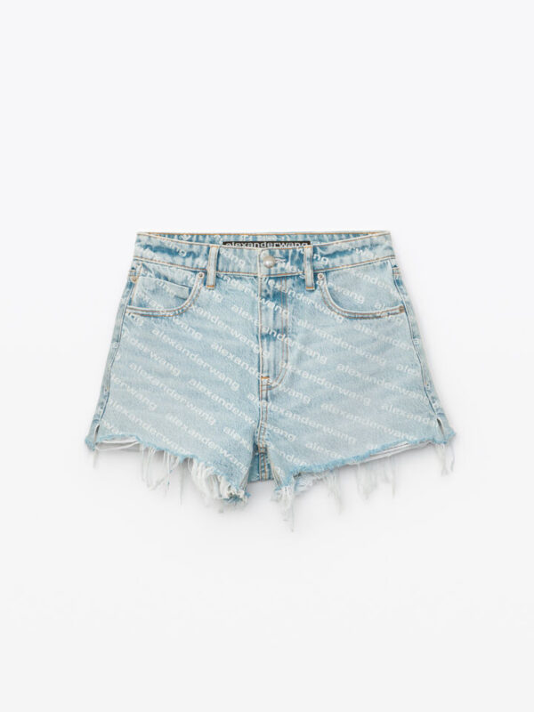 LOGO BLEACHED DENIM SHORTS