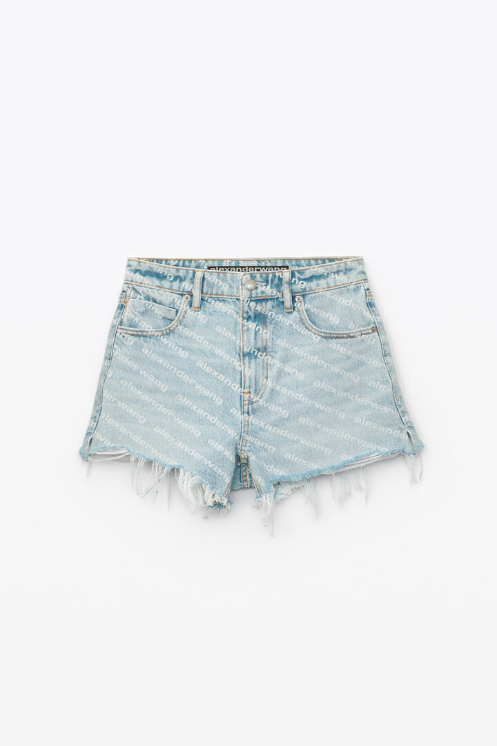 LOGO BLEACHED DENIM SHORTS