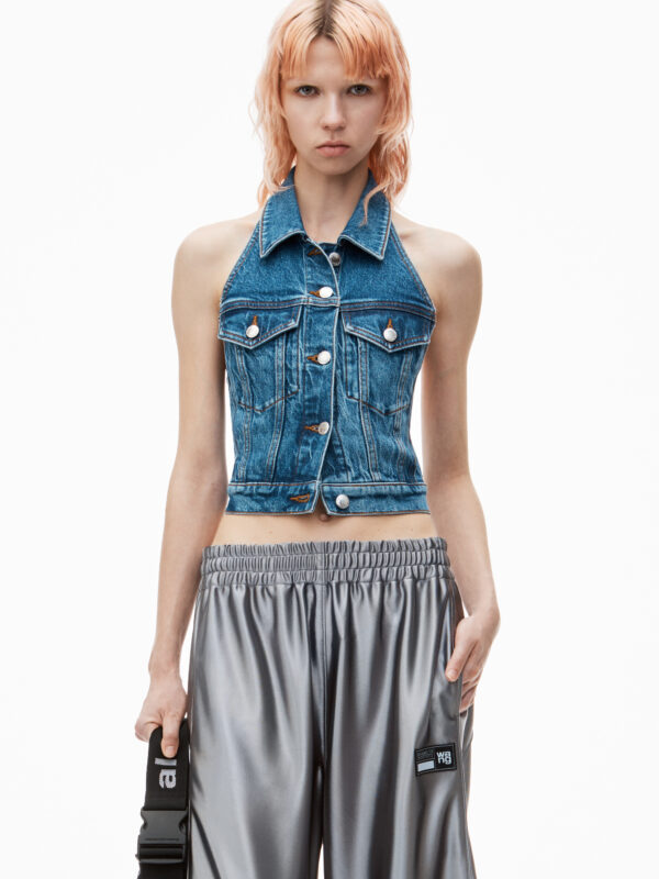 HALTER TOP IN STRETCH DENIM