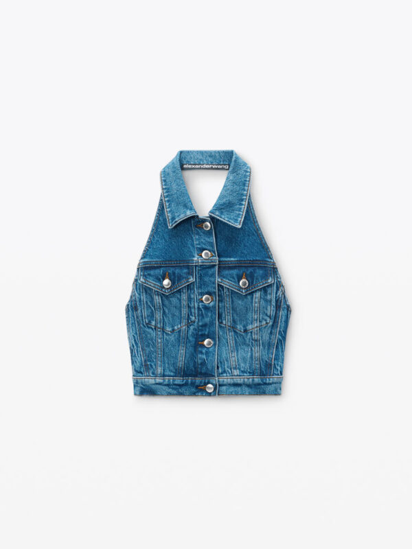 HALTER TOP IN STRETCH DENIM