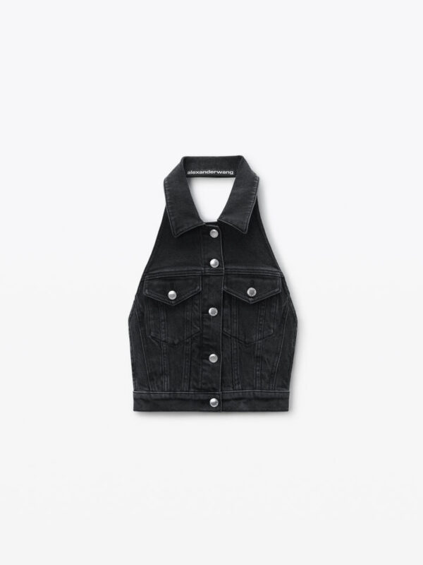 HALTER TOP IN STRETCH DENIM