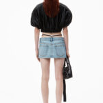 DENIM MINI SKIRT WITH PRESTYLED THONG