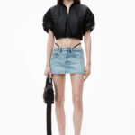 DENIM MINI SKIRT WITH PRESTYLED THONG