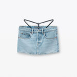 DENIM MINI SKIRT WITH PRESTYLED THONG