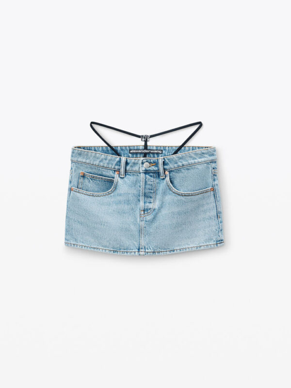 DENIM MINI SKIRT WITH PRESTYLED THONG