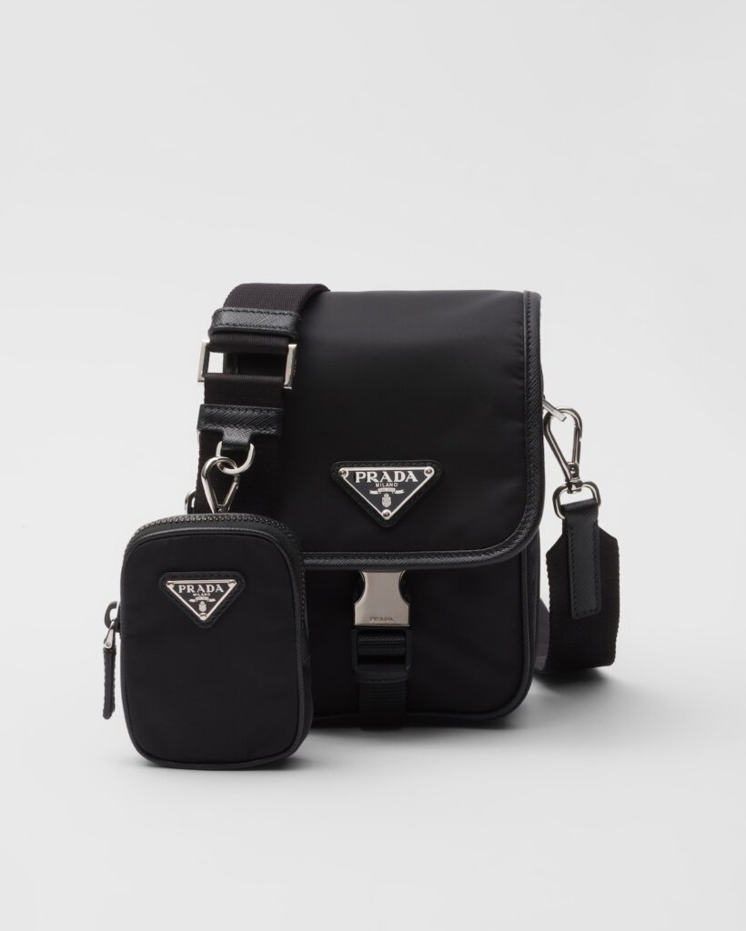 PRADA新作【2VH113_2DMH RE-NYLON/SAFFIANO SHOULDER BAG】 Navy Re-nylon And Saffiano Leather Shoulder Bag | PRADA