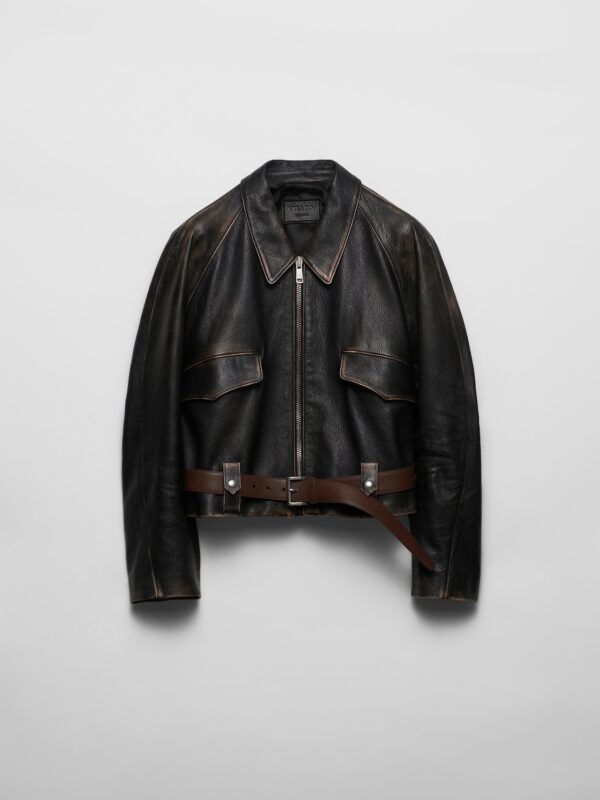 CROPPED LEATHER JACKET WITH BELT