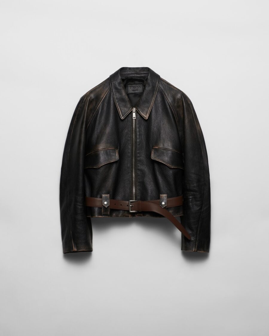 CROPPED LEATHER JACKET WITH BELT