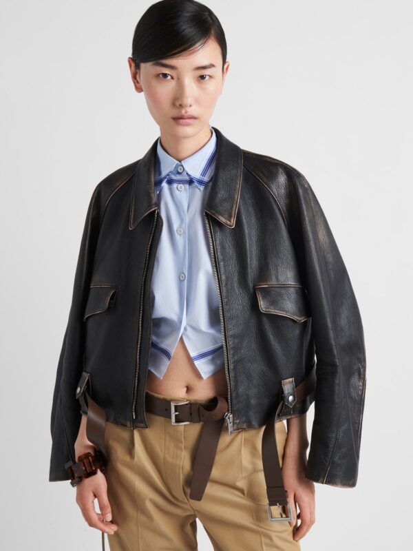 CROPPED LEATHER JACKET WITH BELT