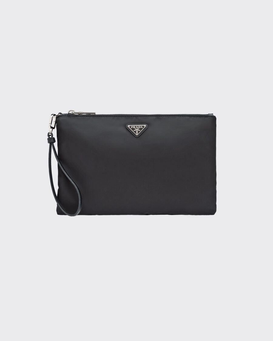 RE-NYLON AND SAFFIANO LEATHER POUCH