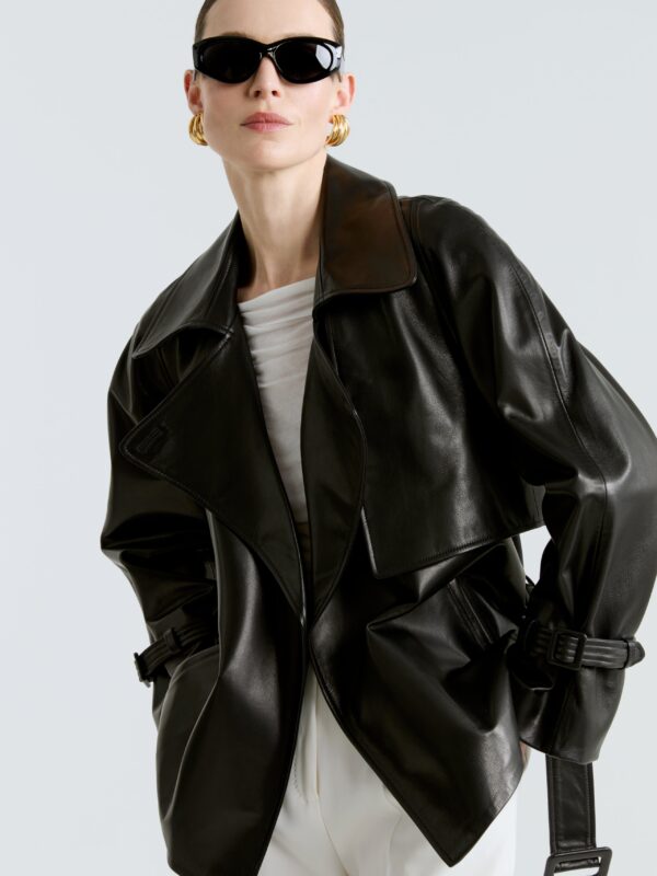 BREA BELTED SHORT LEATHER TRENCH