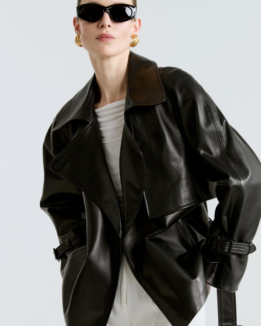 BREA BELTED SHORT LEATHER TRENCH