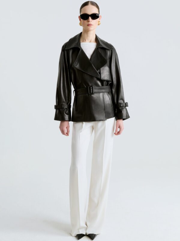 BREA BELTED SHORT LEATHER TRENCH