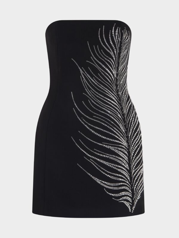 CRYSTAL FEATHER BUSTIER MINI DRESS
