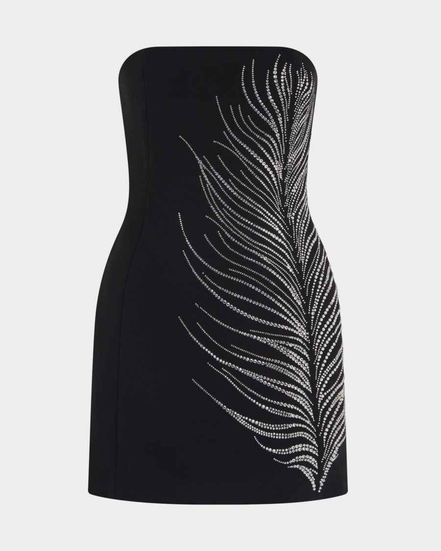 CRYSTAL FEATHER BUSTIER MINI DRESS