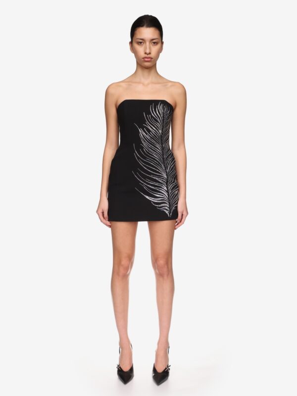 CRYSTAL FEATHER BUSTIER MINI DRESS