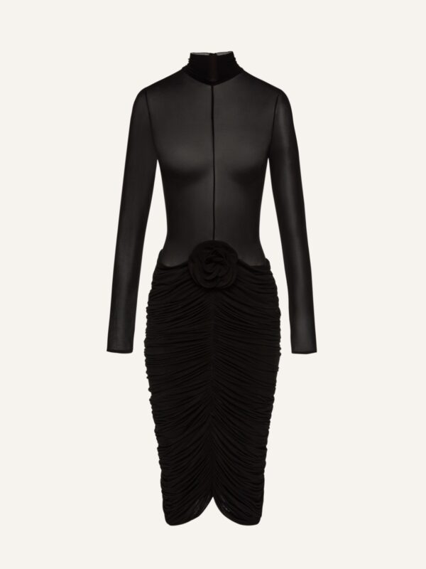 SHEER HIGH NECK MIDI DRESS