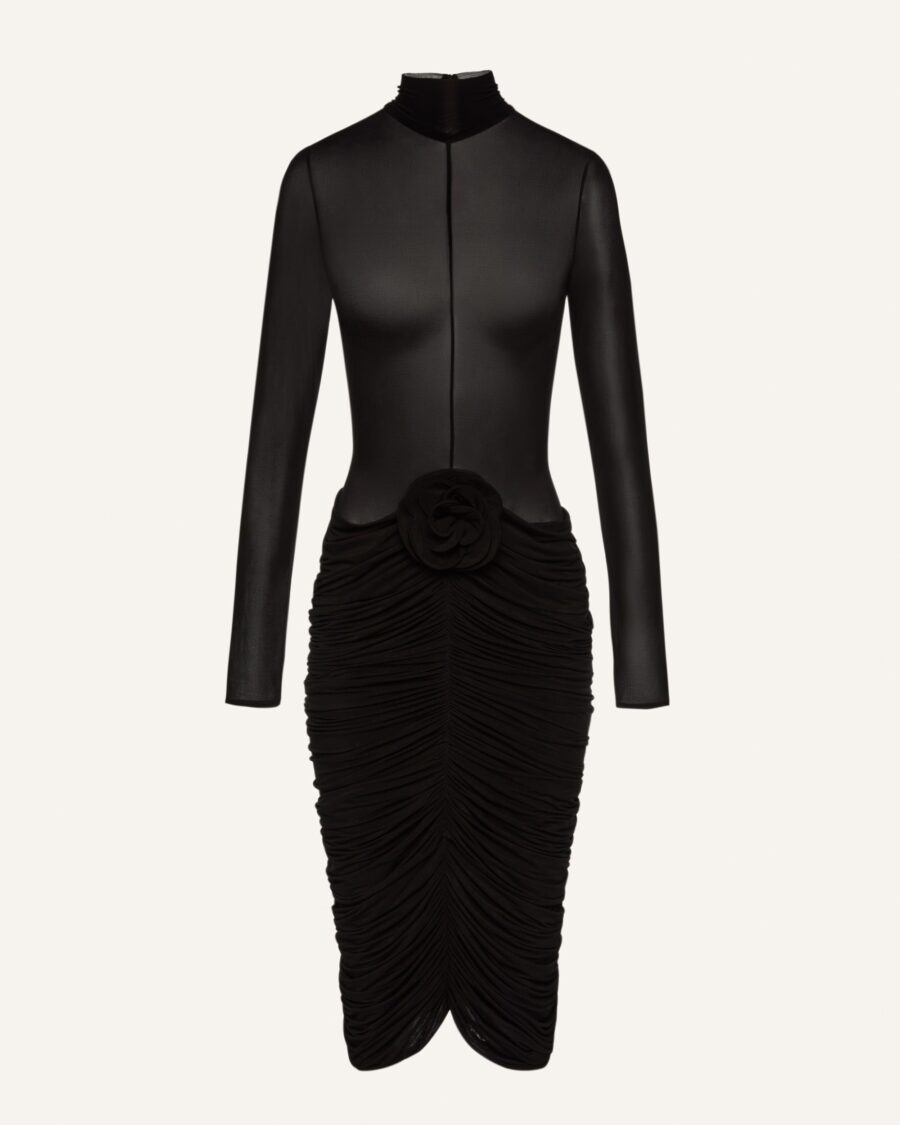 SHEER HIGH NECK MIDI DRESS