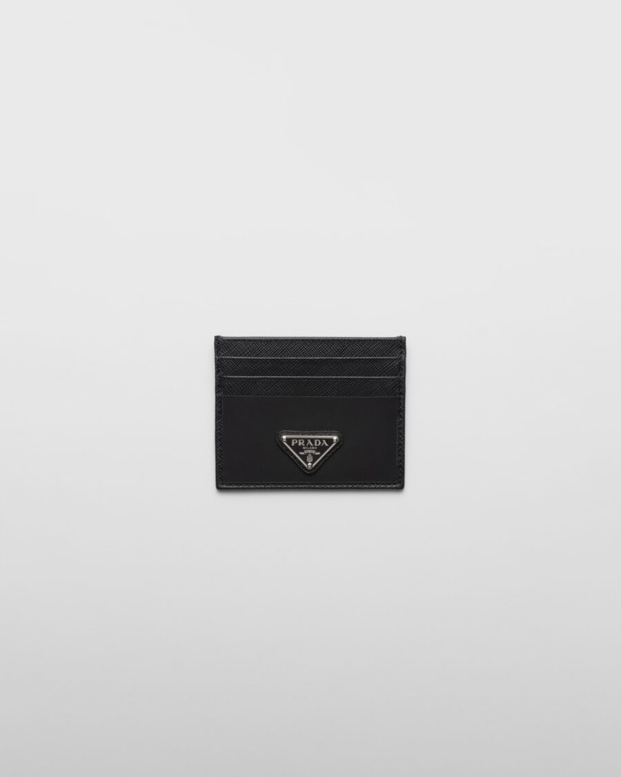 RE-NYLON AND SAFFIANO LEATHER CARD HOLDER