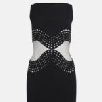 CRYSTAL EMBROIDERED AND TULLE INSERT MINI DRESS