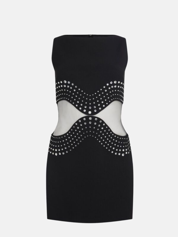 CRYSTAL EMBROIDERED AND TULLE INSERT MINI DRESS